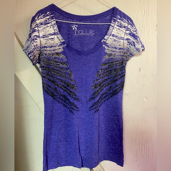 Nollie ladies short sleeve feather graphic print tshirt Top small scoop neck - Picture 2 of 5